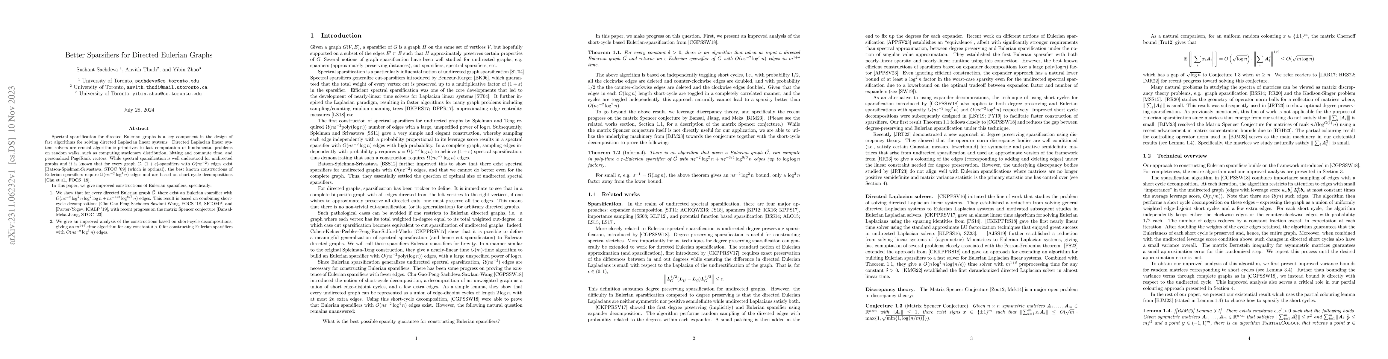 Thumbnail for Better Sparsifiers for Directed Eulerian Graphs