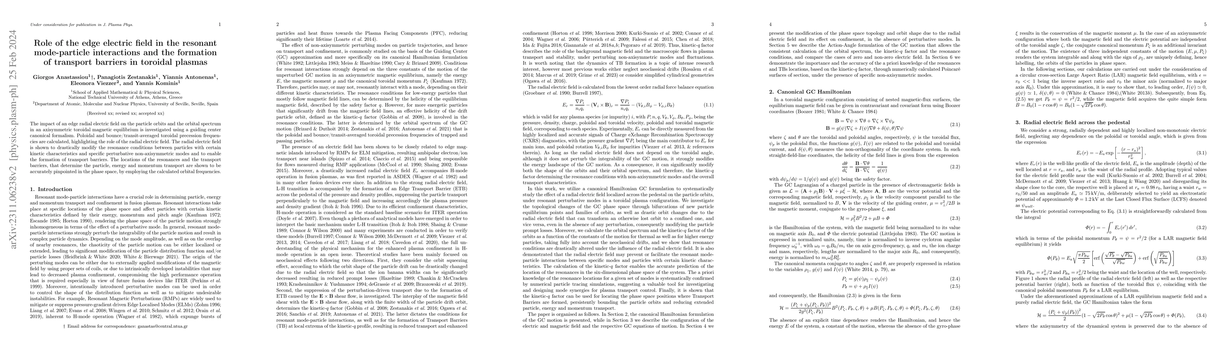 Thumbnail for Role of the edge electric field in the resonant mode-particle
  interactions and the formation of transport barriers in toroidal plasmas