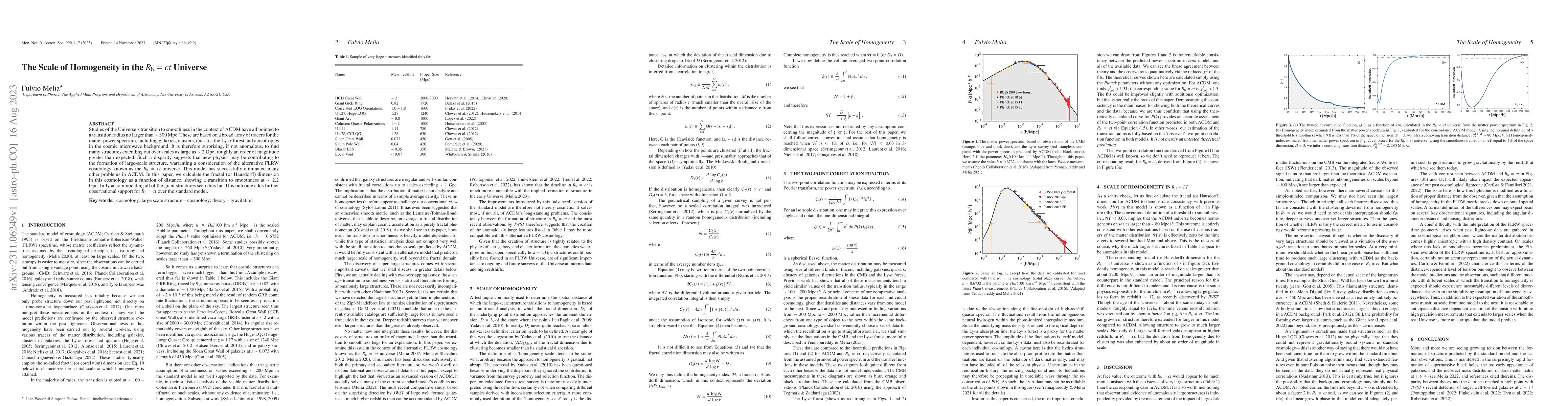 Thumbnail for The Scale of Homogeneity in the $R_h=ct$ Universe