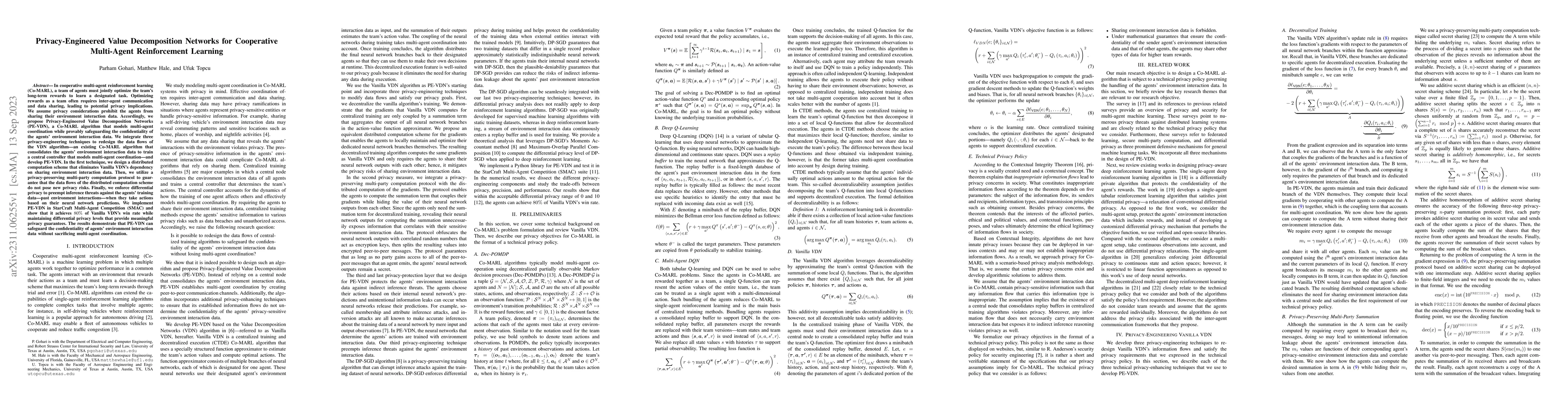 Thumbnail for Privacy-Engineered Value Decomposition Networks for Cooperative
  Multi-Agent Reinforcement Learning