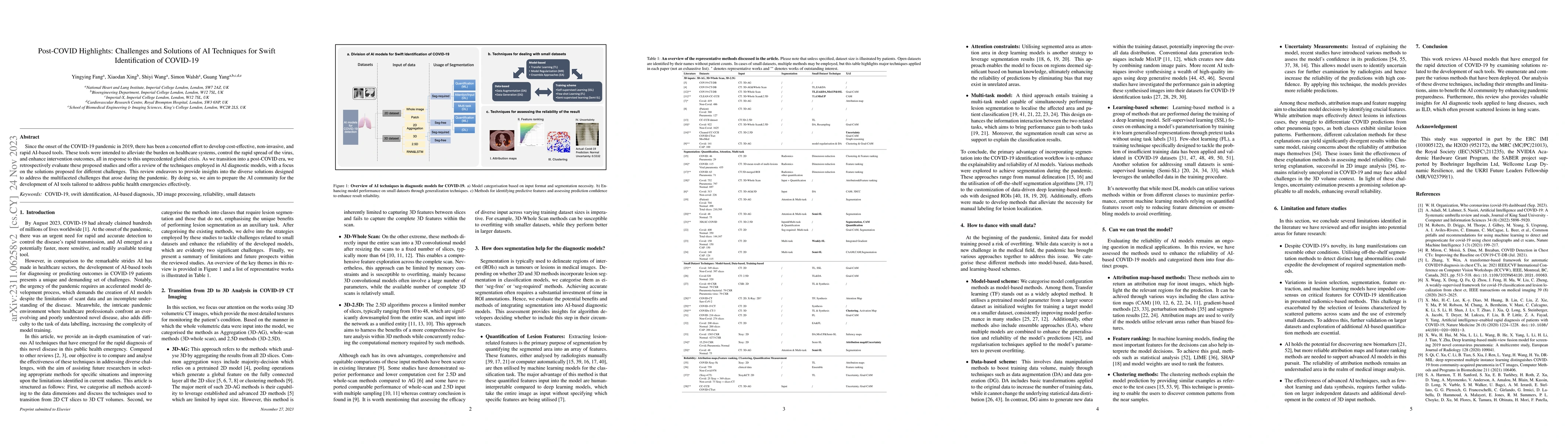 Thumbnail for Post-COVID Highlights: Challenges and Solutions of AI Techniques for
  Swift Identification of COVID-19