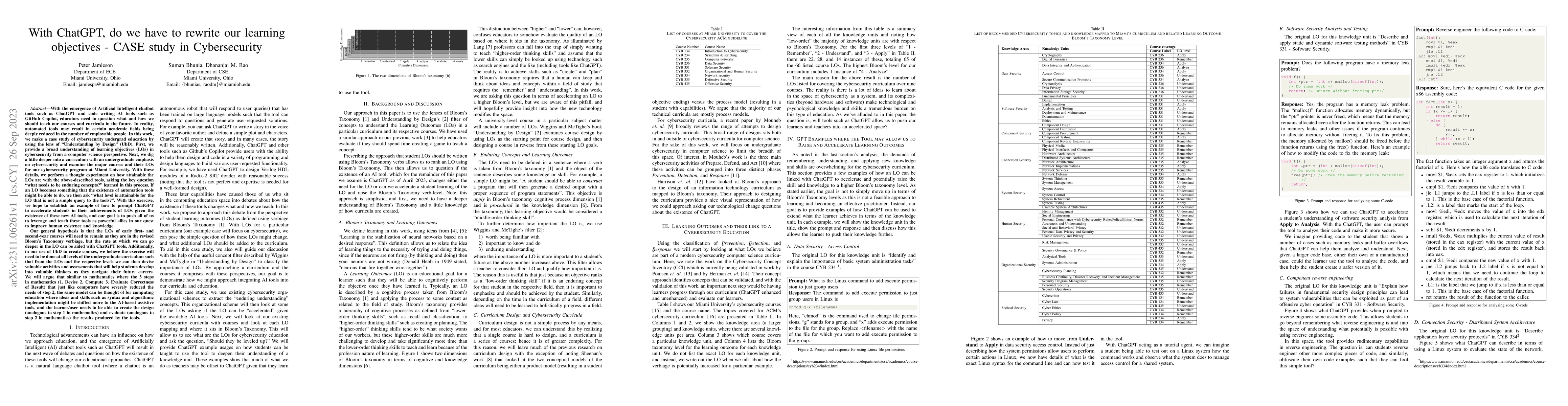 Thumbnail for With ChatGPT, do we have to rewrite our learning objectives -- CASE
  study in Cybersecurity