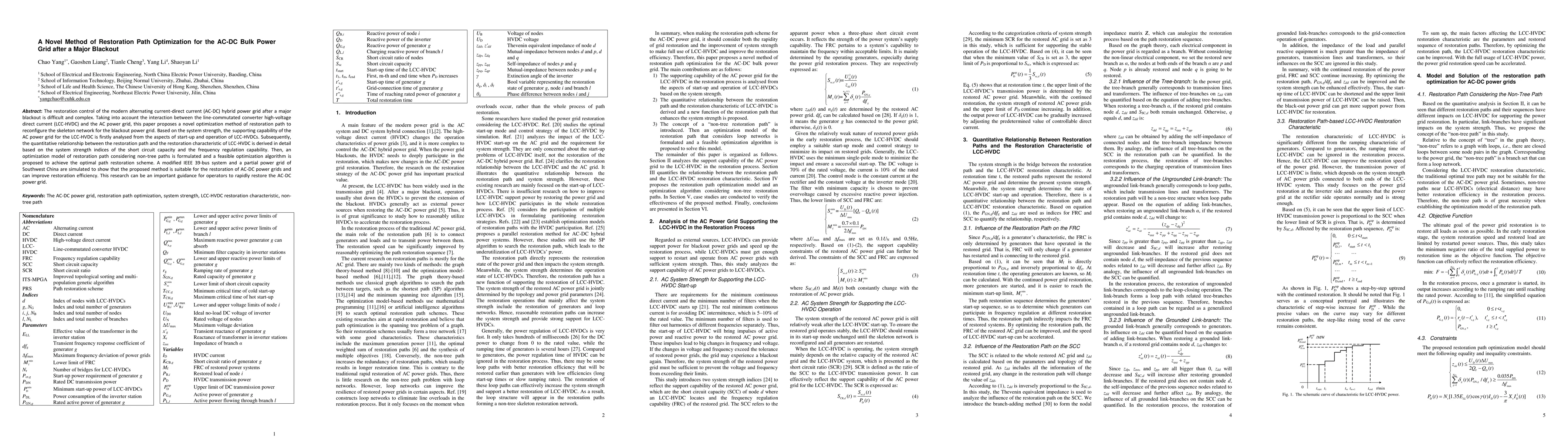 Thumbnail for A novel method of restoration path optimization for the AC-DC bulk power
  grid after a major blackout