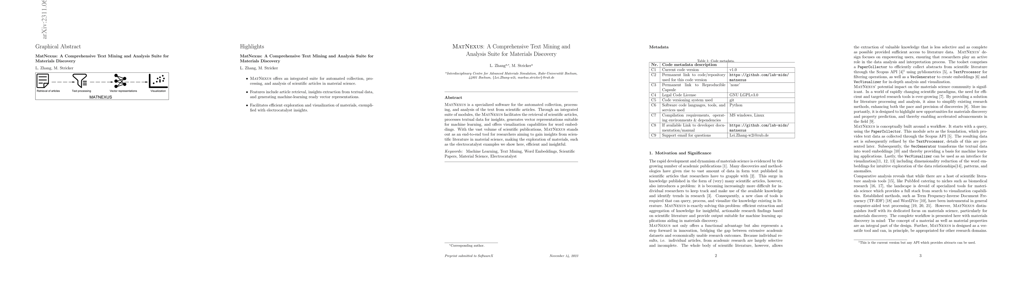 Thumbnail for MatNexus: A Comprehensive Text Mining and Analysis Suite for Materials
  Discover