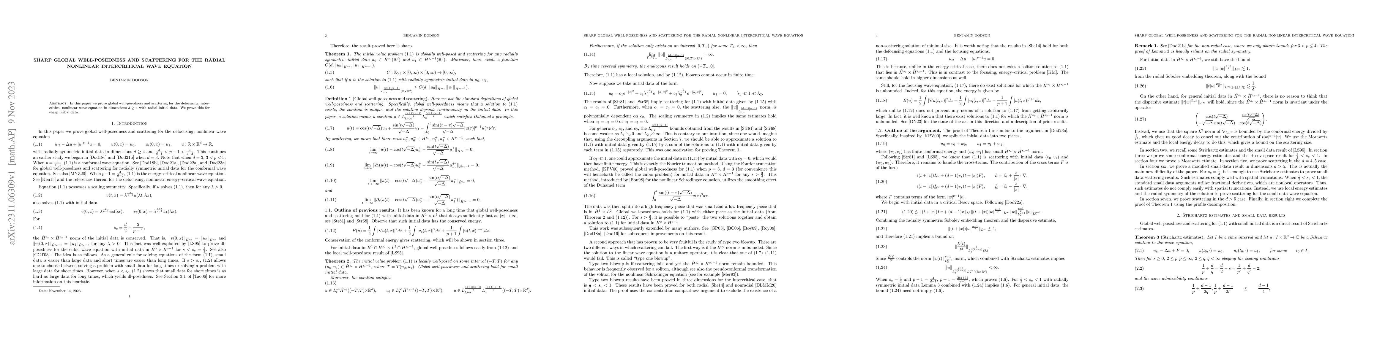 Thumbnail for Sharp Global well-posedness and scattering for the radial nonlinear
  intercritical wave equation