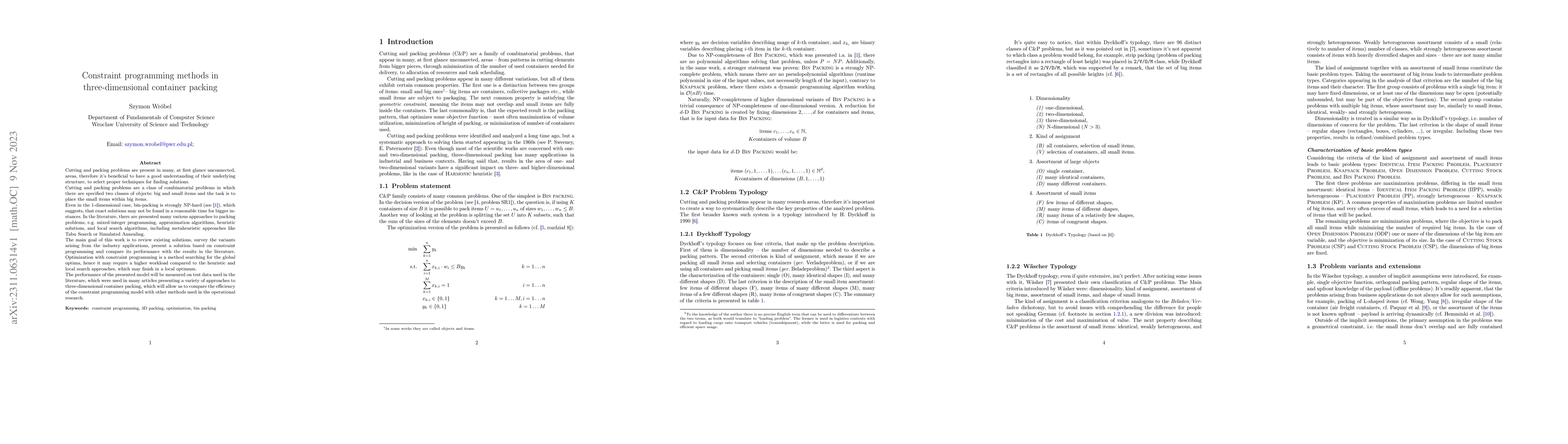 Thumbnail for Constraint programming methods in three-dimensional container packing