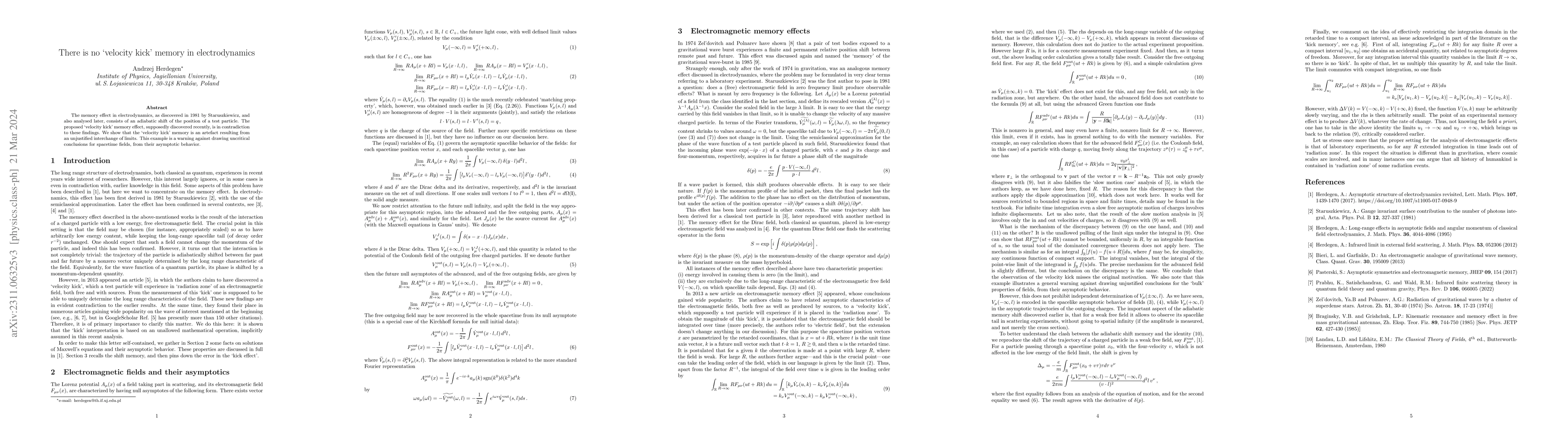 Thumbnail for There is no 'velocity kick' memory in electrodynamics