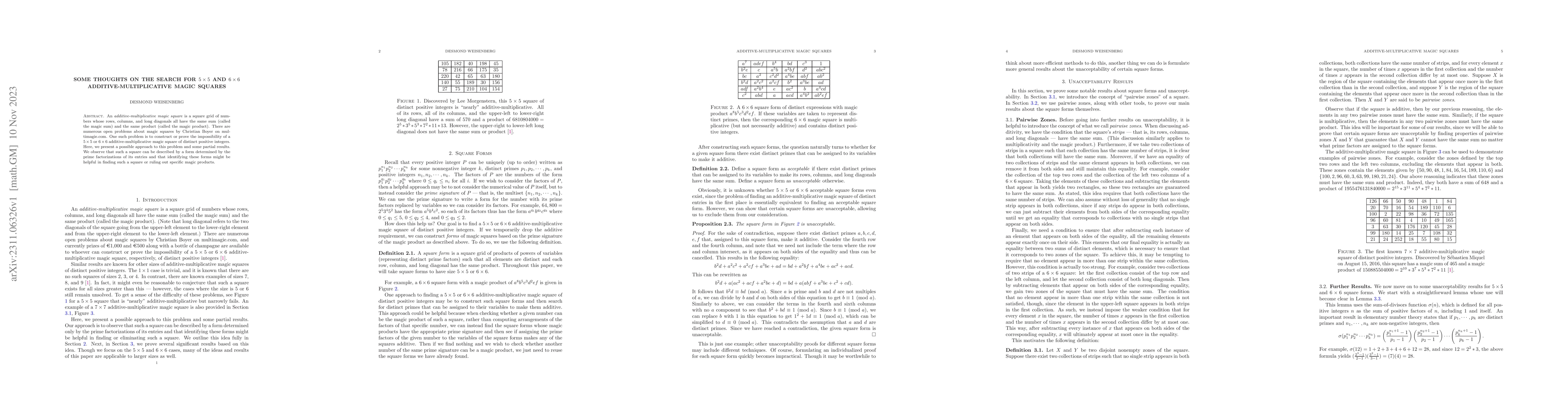 Thumbnail for Some Thoughts on the Search for $5 \times 5$ and $6 \times 6$
  Additive-Multiplicative Magic Squares
