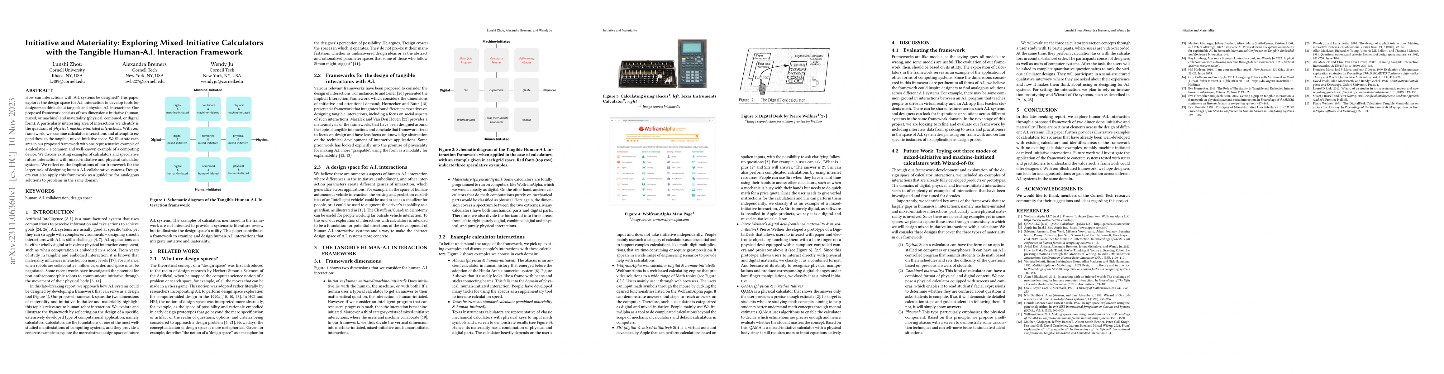 Thumbnail for Initiative and Materiality: Exploring Mixed-Initiative Calculators with
  the Tangible Human-A.I. Interaction Framework