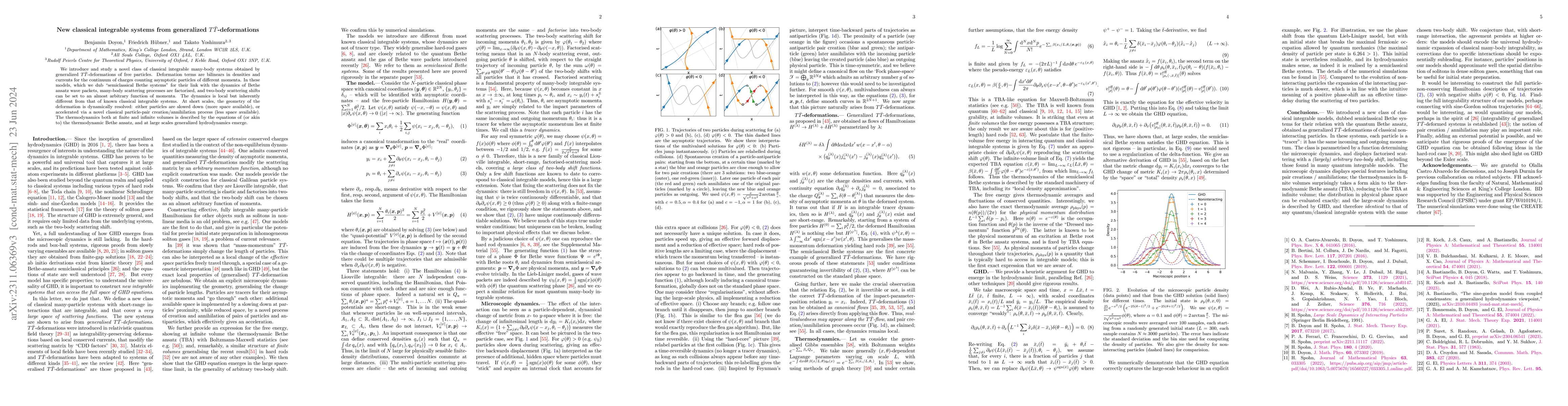 Thumbnail for New classical integrable systems from generalized
  $T\bar{T}$-deformations