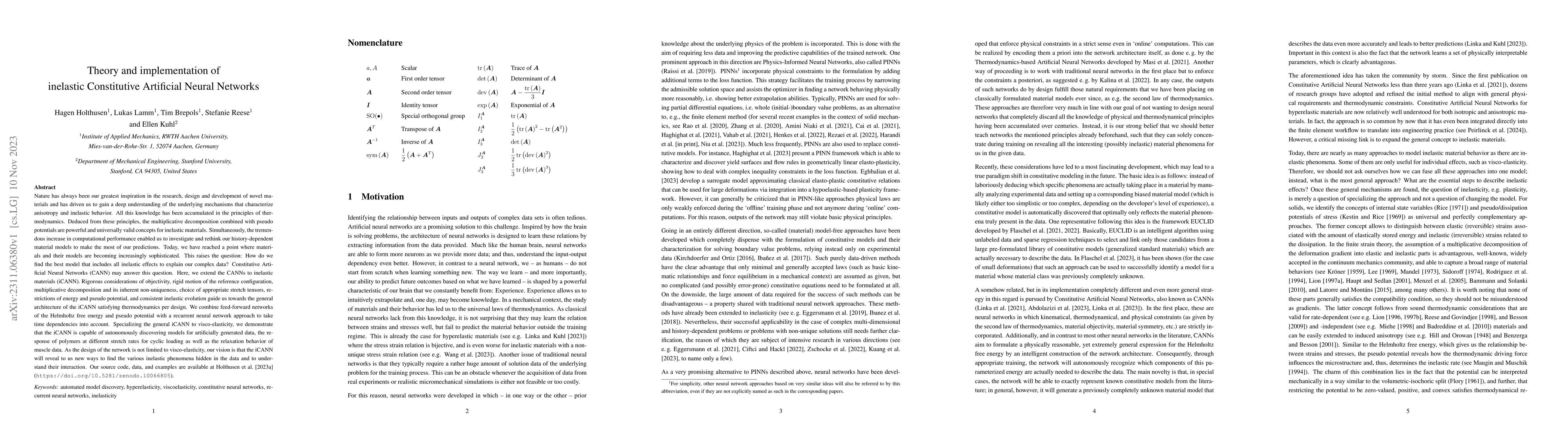 Thumbnail for Theory and implementation of inelastic Constitutive Artificial Neural
  Networks