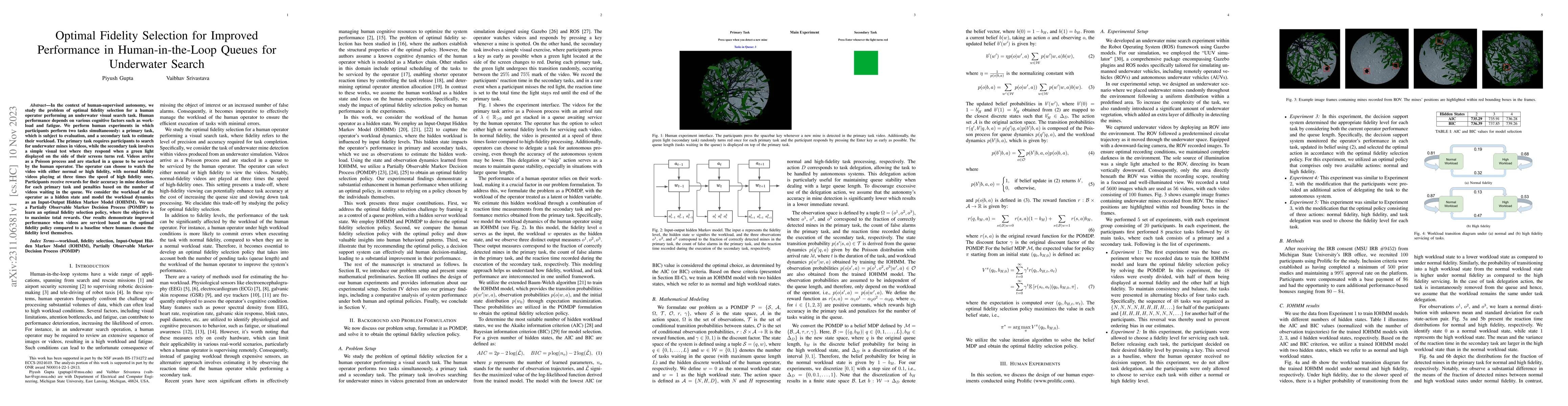 Thumbnail for Optimal Fidelity Selection for Improved Performance in Human-in-the-Loop
  Queues for Underwater Search
