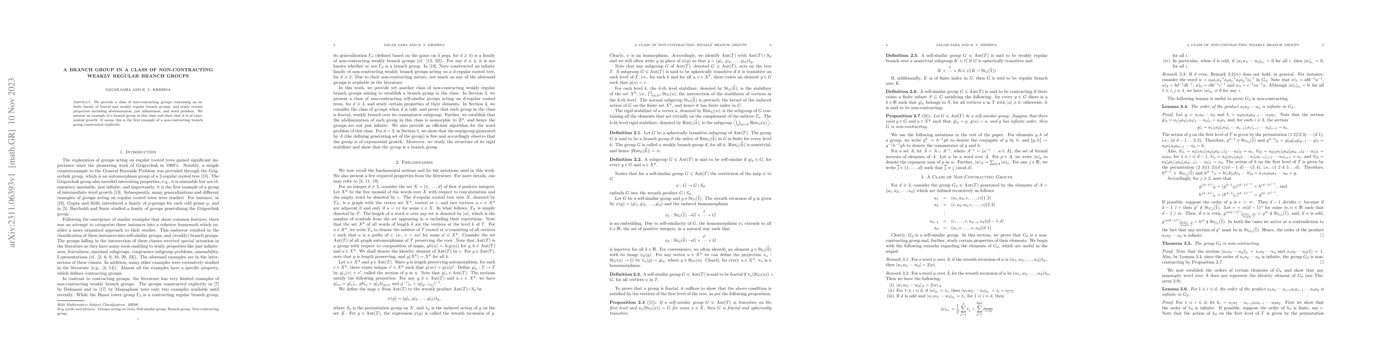 Thumbnail for A Branch Group in a Class of Non-Contracting Weakly Regular Branch
  Groups