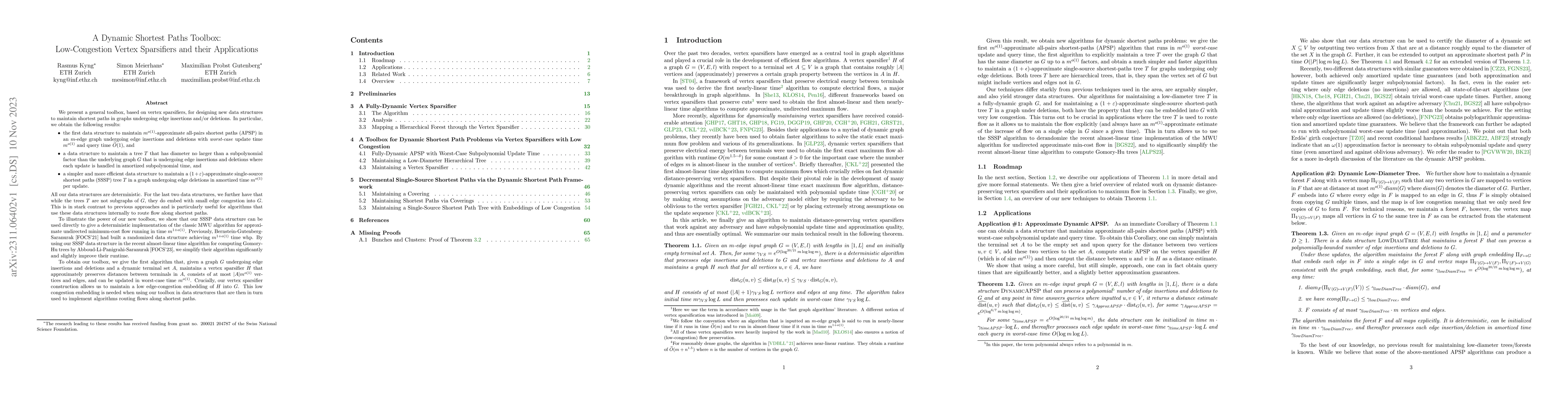 Thumbnail for A Dynamic Shortest Paths Toolbox: Low-Congestion Vertex Sparsifiers and
  their Applications
