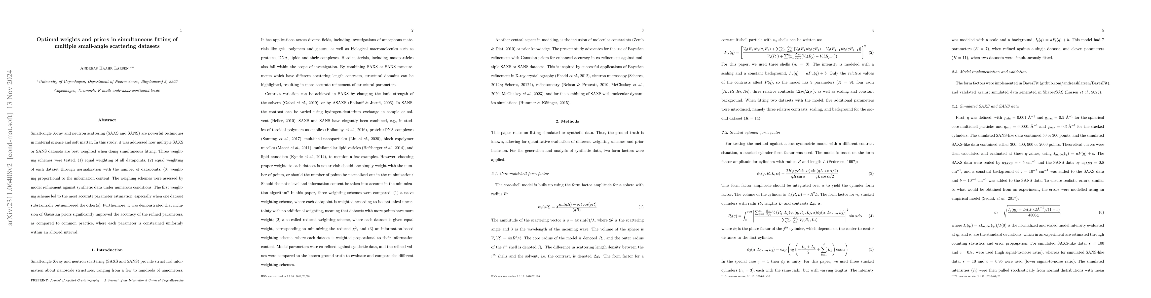 Thumbnail for Fitting multiple small-angle scattering datasets simultaneously: on the
  optimal use of priors and weights