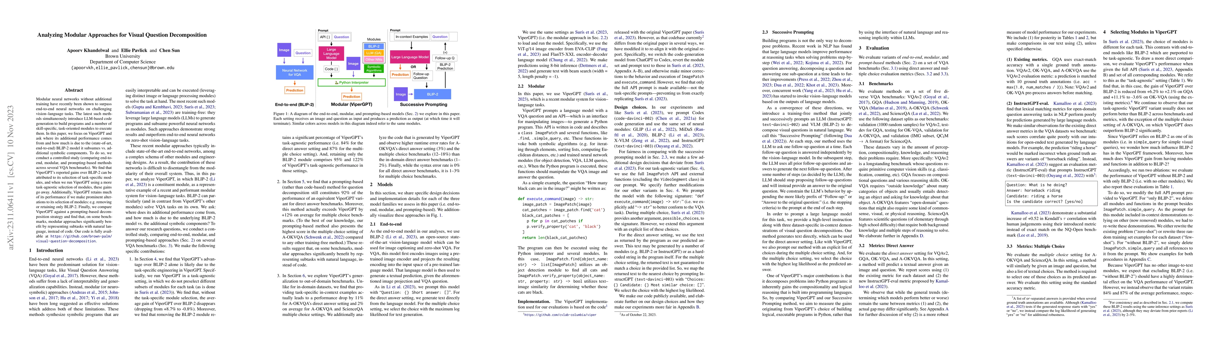 Thumbnail for Analyzing Modular Approaches for Visual Question Decomposition