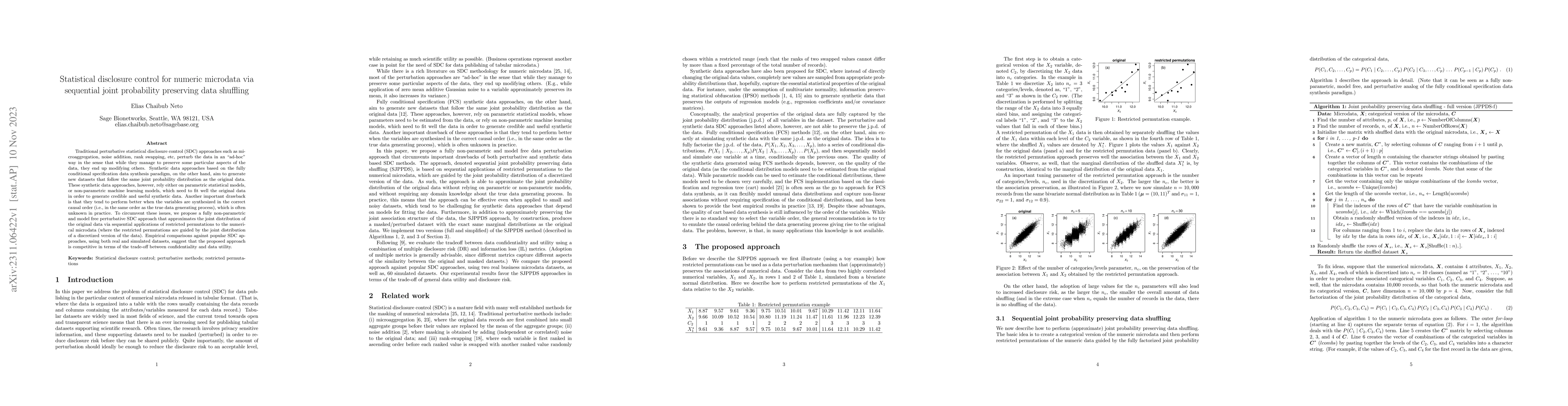 Thumbnail for Statistical disclosure control for numeric microdata via sequential
  joint probability preserving data shuffling