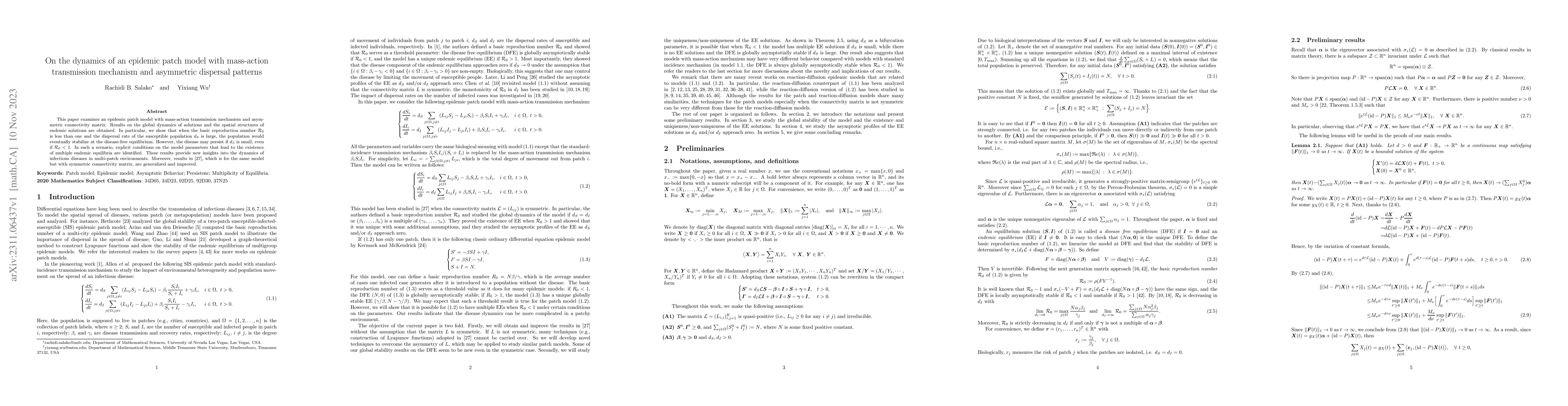 Thumbnail for On the dynamics of an epidemic patch model with mass-action transmission
  mechanism and asymmetric dispersal patterns