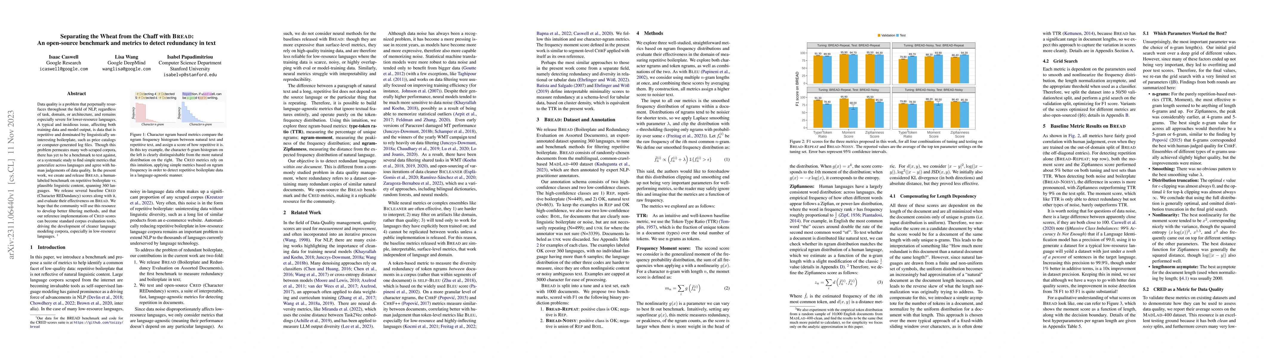 Thumbnail for Separating the Wheat from the Chaff with BREAD: An open-source benchmark
  and metrics to detect redundancy in text
