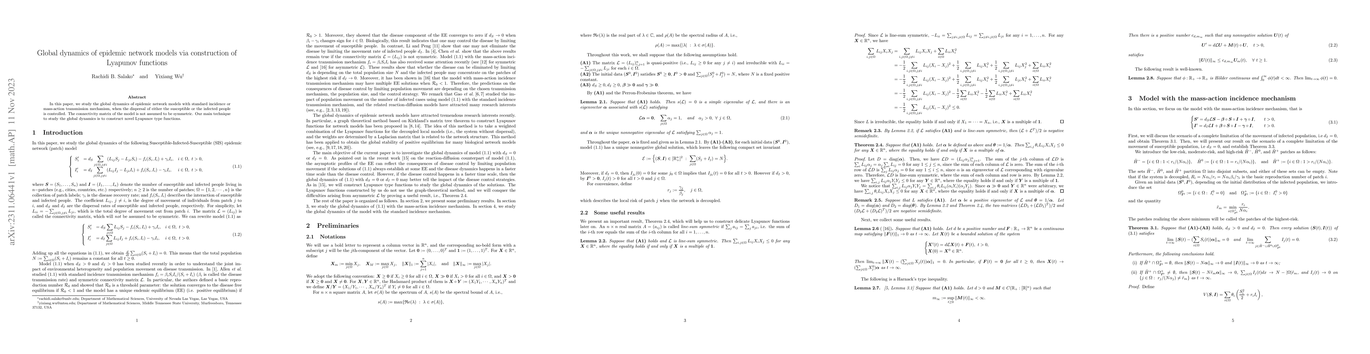 Thumbnail for Global dynamics of epidemic network models via construction of Lyapunov
  functions