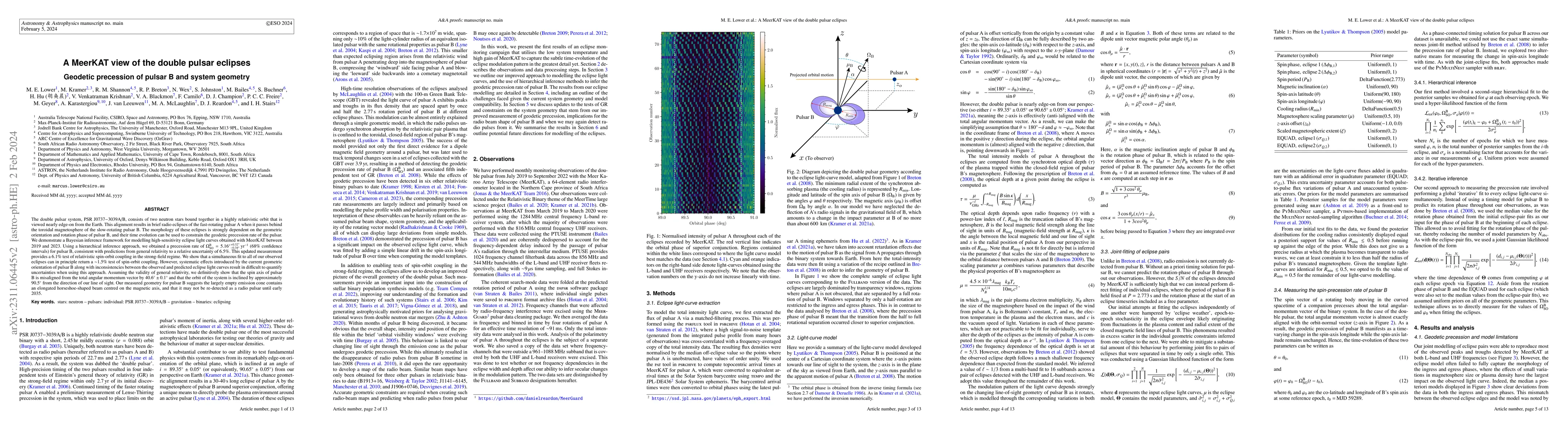 Thumbnail for A MeerKAT view of the double pulsar eclipses -- Geodetic precession of
  pulsar B and system geometry