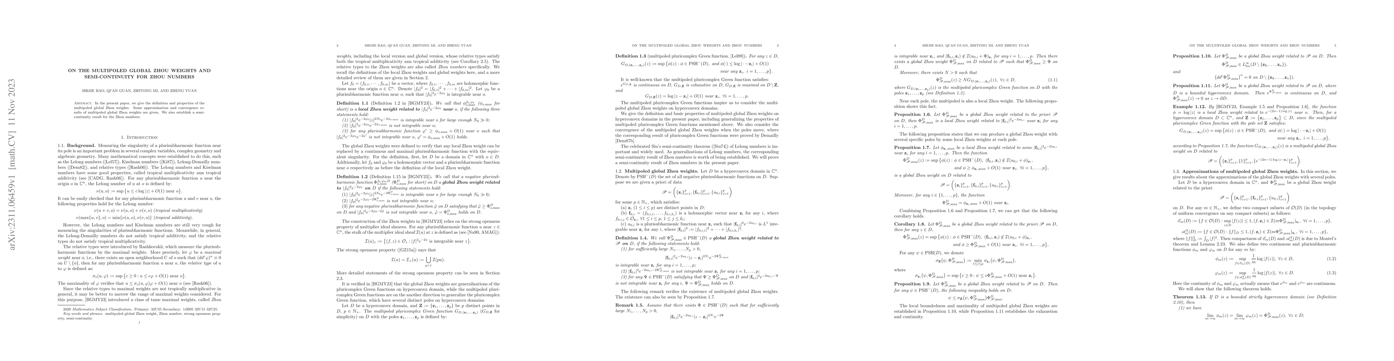 Thumbnail for On the multipoled global Zhou weights and semi-continuity for Zhou
  numbers