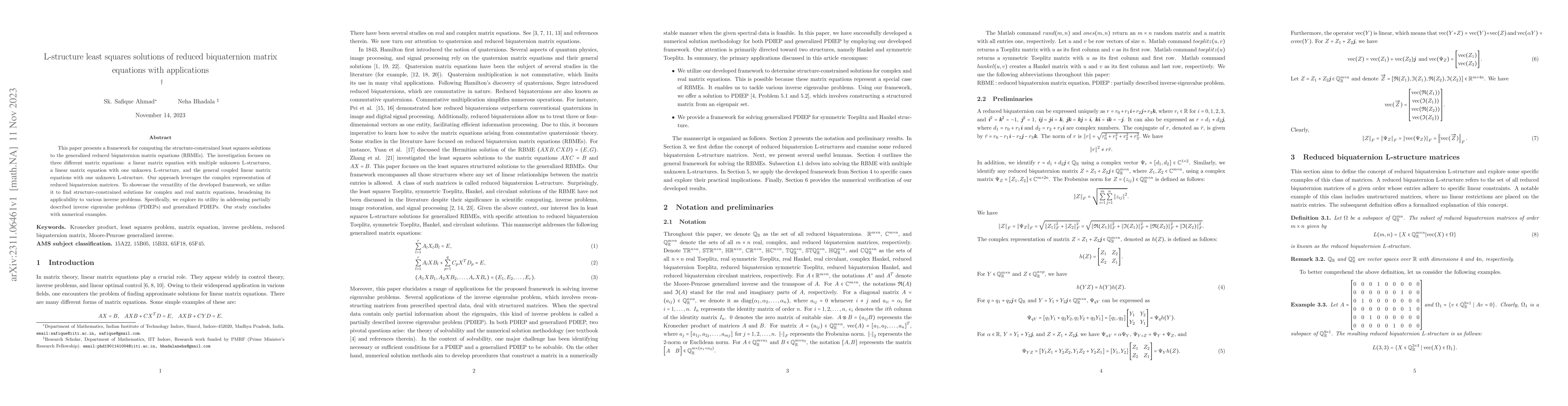 Thumbnail for L-structure least squares solutions of reduced biquaternion matrix
  equations with applications