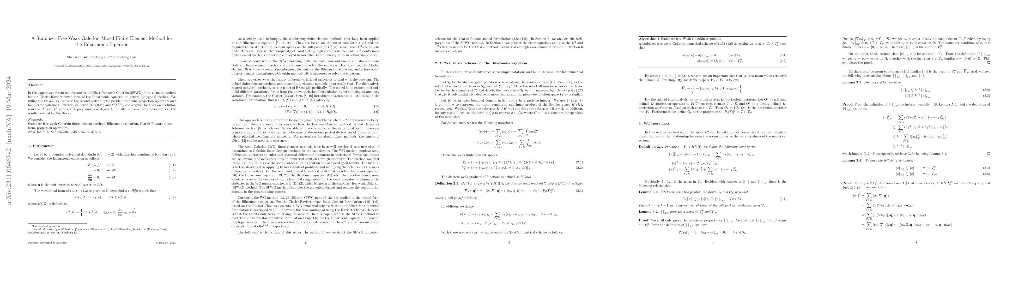 Thumbnail for The stabilizer free weak Galerkin mixed finite elements method for the
  biharmonic equation