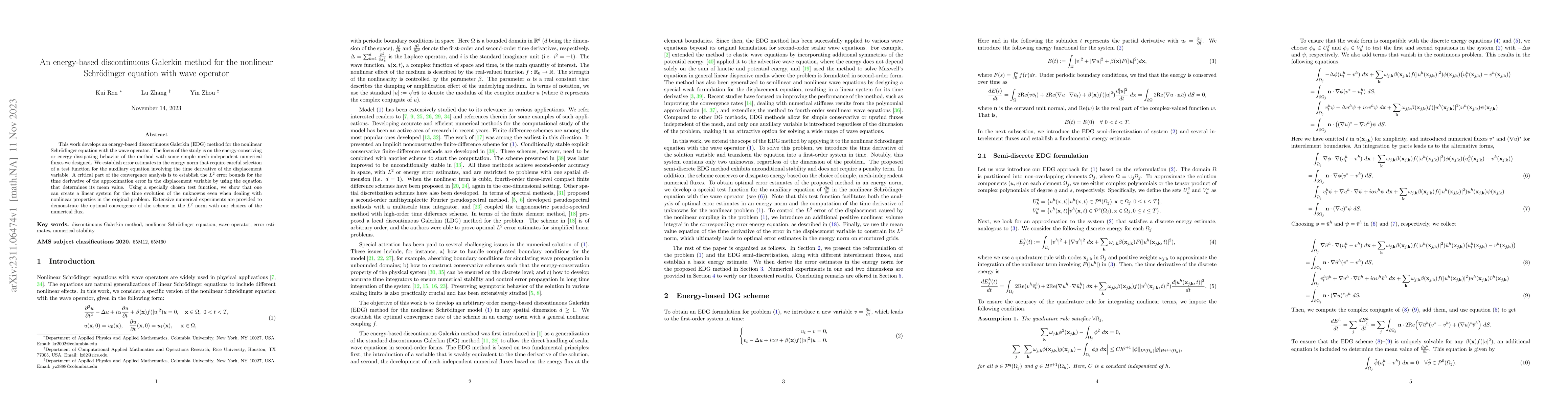 Thumbnail for An energy-based discontinuous Galerkin method for the nonlinear
  Schr\"odinger equation with wave operator