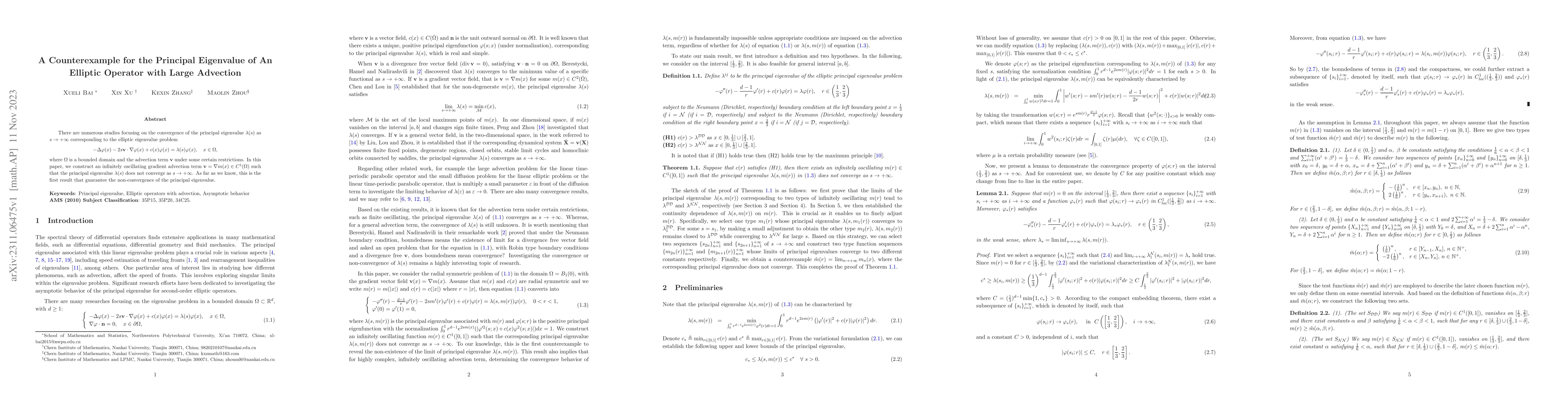 Thumbnail for A Counterexample for the Principal Eigenvalue of An Elliptic Operator
  with Large Advection