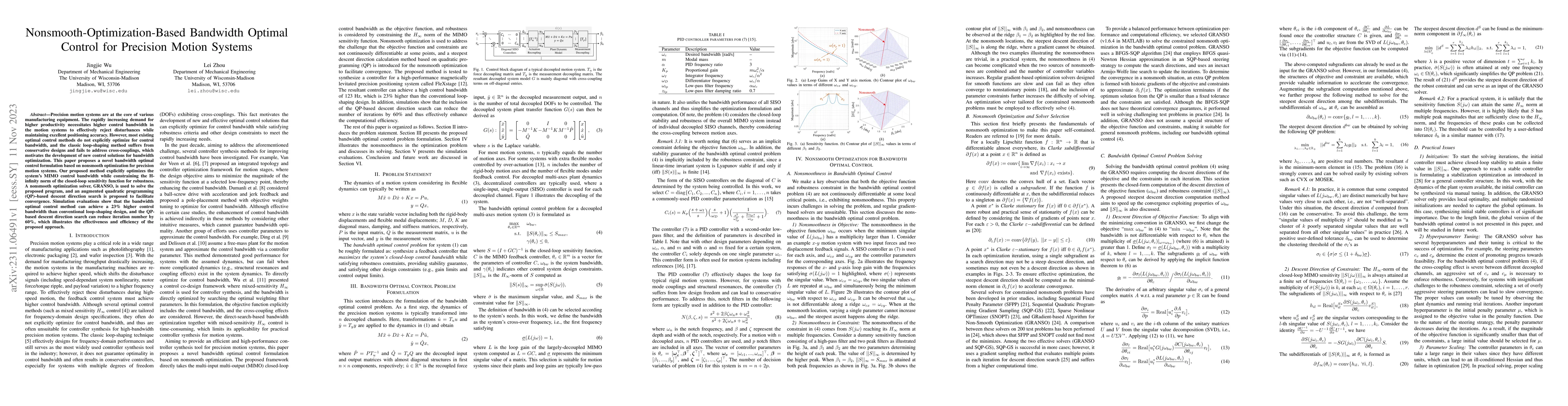 Thumbnail for Nonsmooth-Optimization-Based Bandwidth Optimal Control for Precision
  Motion Systems