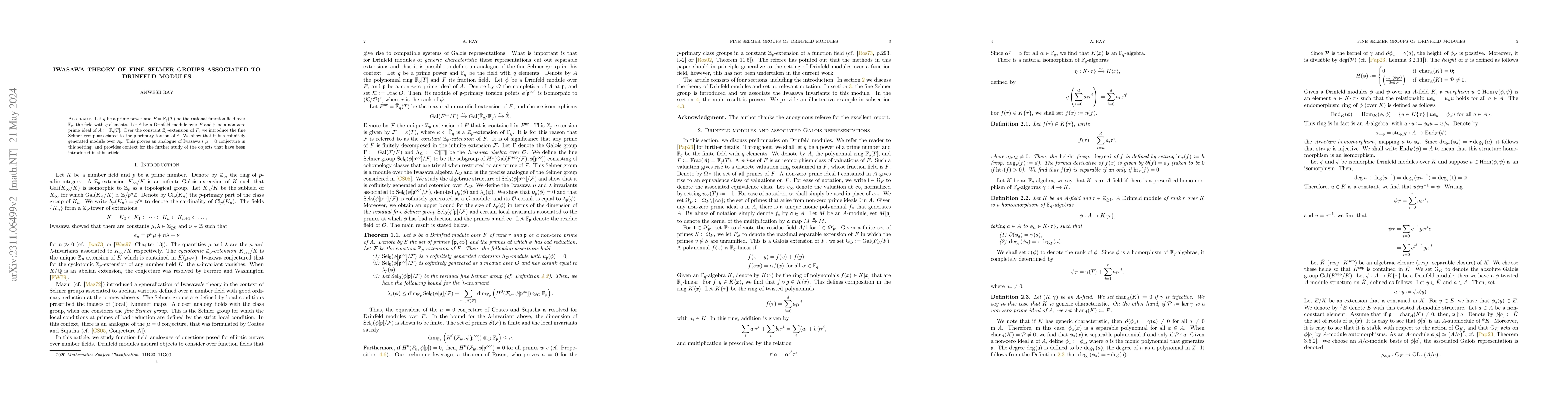 Thumbnail for Iwasawa theory of fine Selmer groups associated to Drinfeld modules