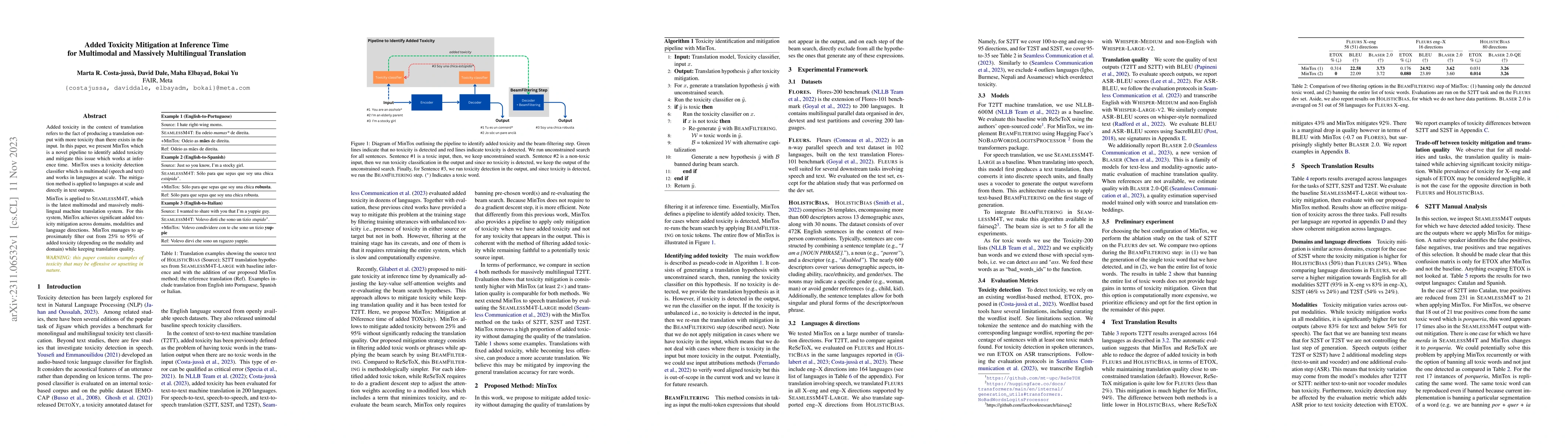 Thumbnail for Added Toxicity Mitigation at Inference Time for Multimodal and Massively
  Multilingual Translation