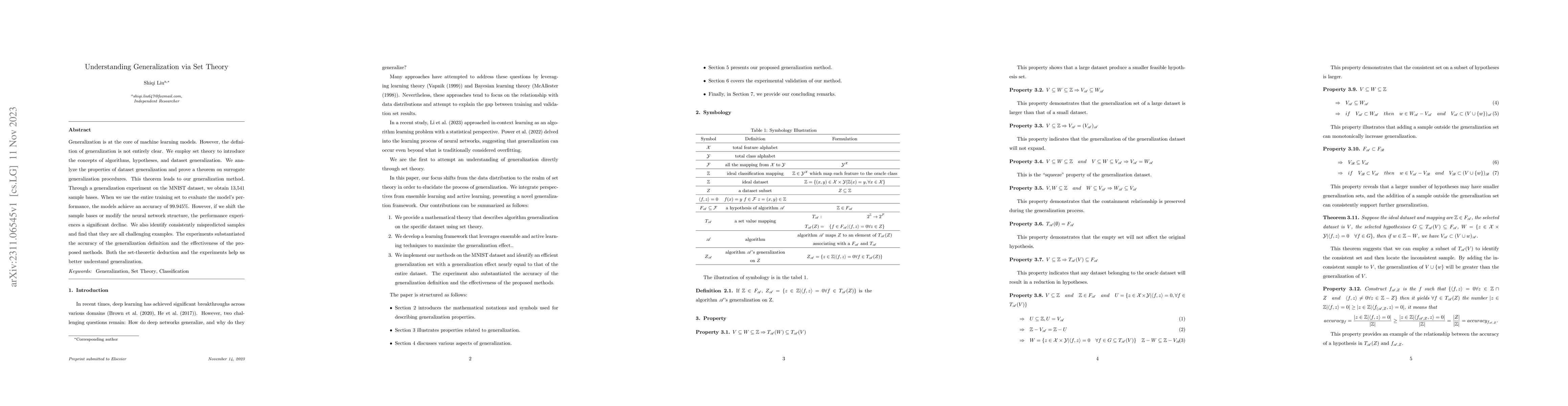 Thumbnail for Understanding Generalization via Set Theory