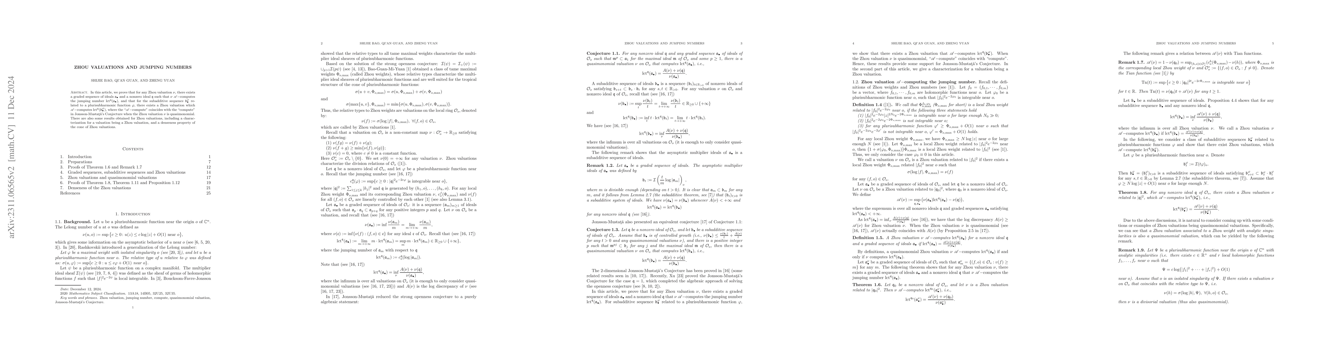 Thumbnail for Zhou valuations and jumping numbers