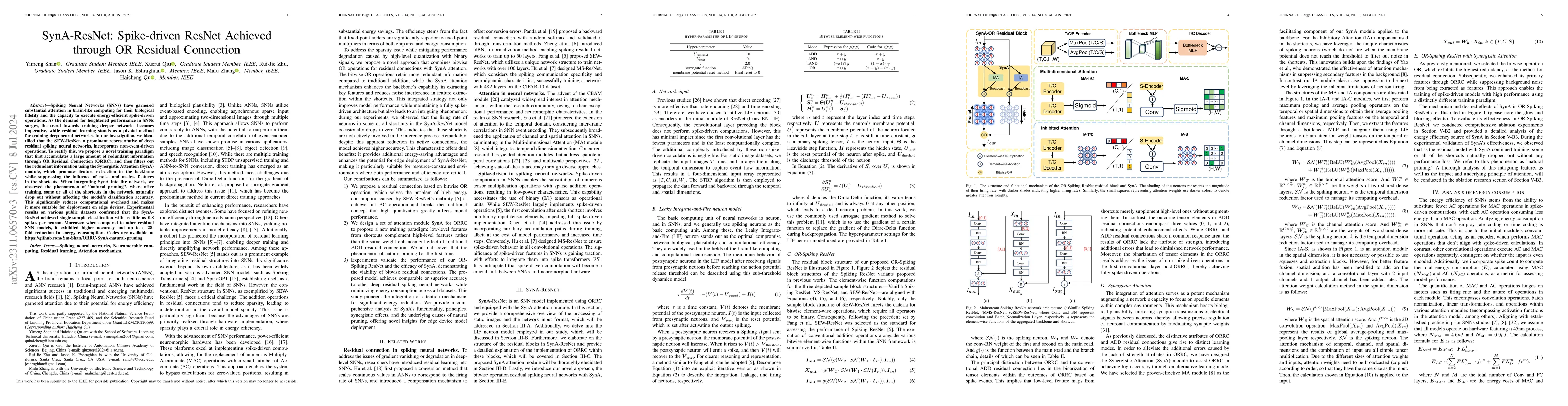 Thumbnail for SynA-ResNet: Spike-driven ResNet Achieved through OR Residual Connection