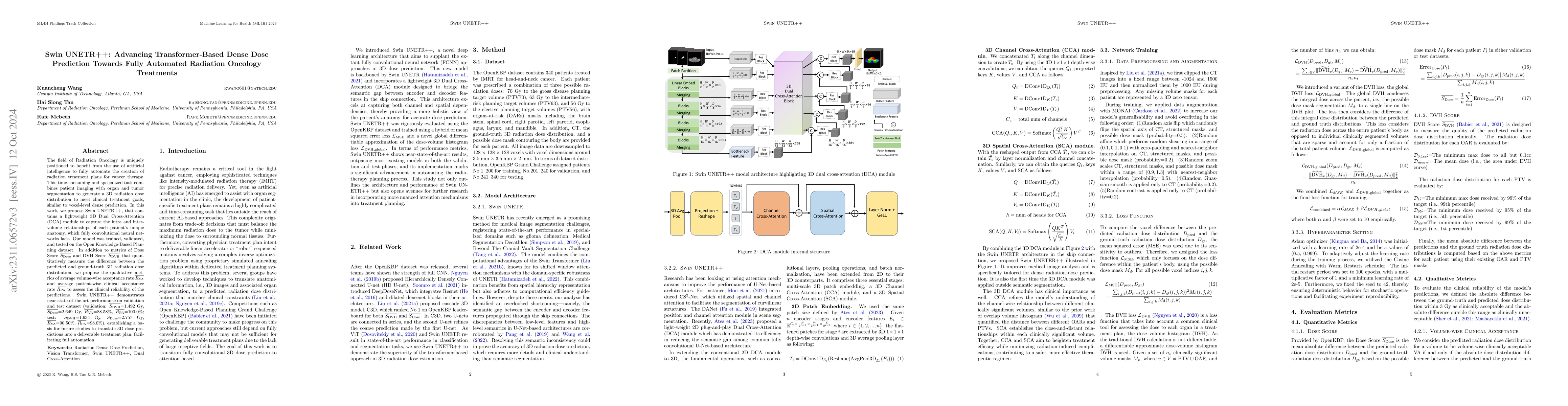 Thumbnail for Swin UNETR++: Advancing Transformer-Based Dense Dose Prediction Towards
  Fully Automated Radiation Oncology Treatments