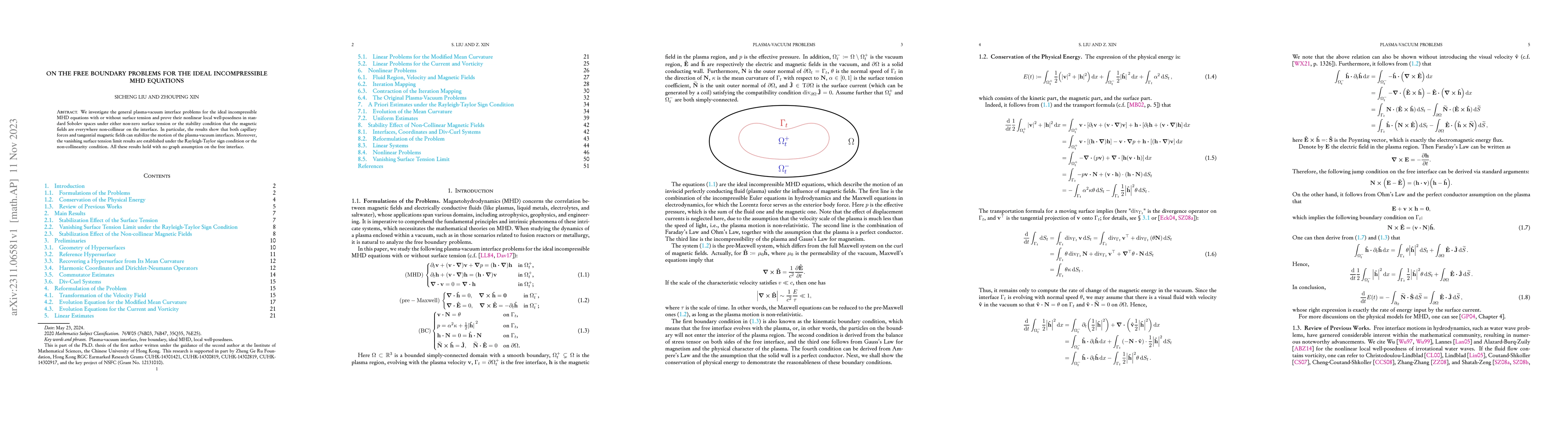 Thumbnail for On the Free Boundary Problems for the Ideal Incompressible MHD Equations