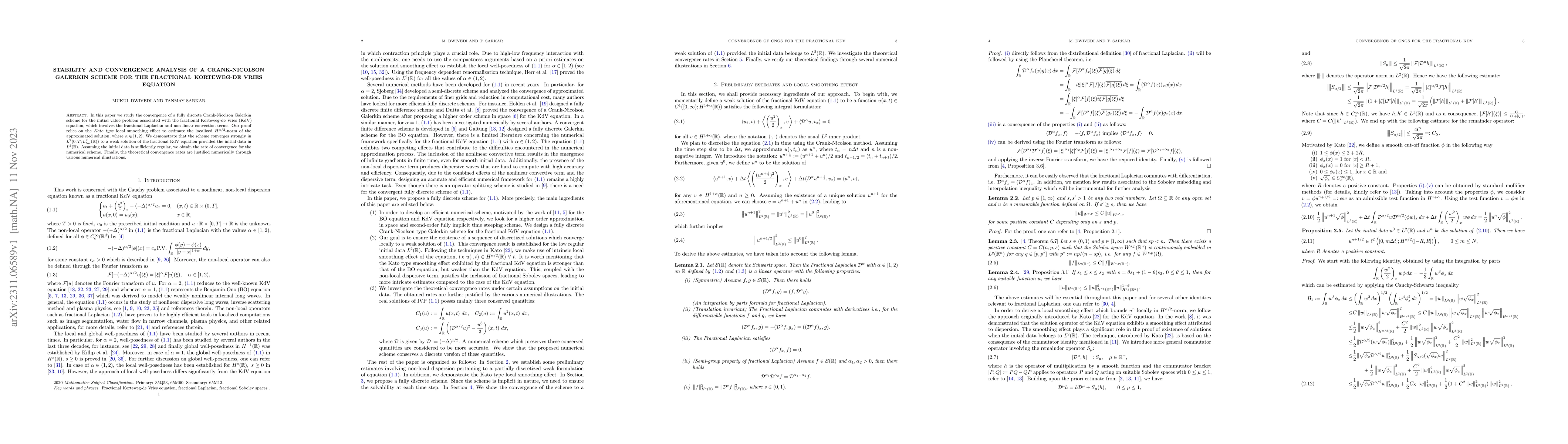 Thumbnail for Stability and Convergence analysis of a Crank-Nicolson Galerkin scheme
  for the fractional Korteweg-de Vries equation