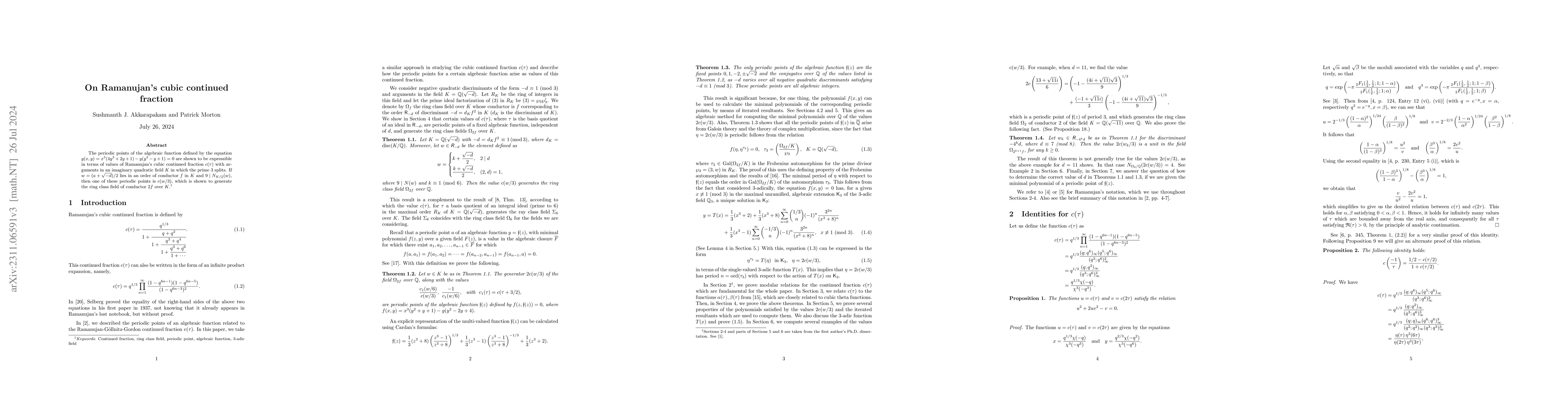 Thumbnail for On Ramanujan's cubic continued fraction
