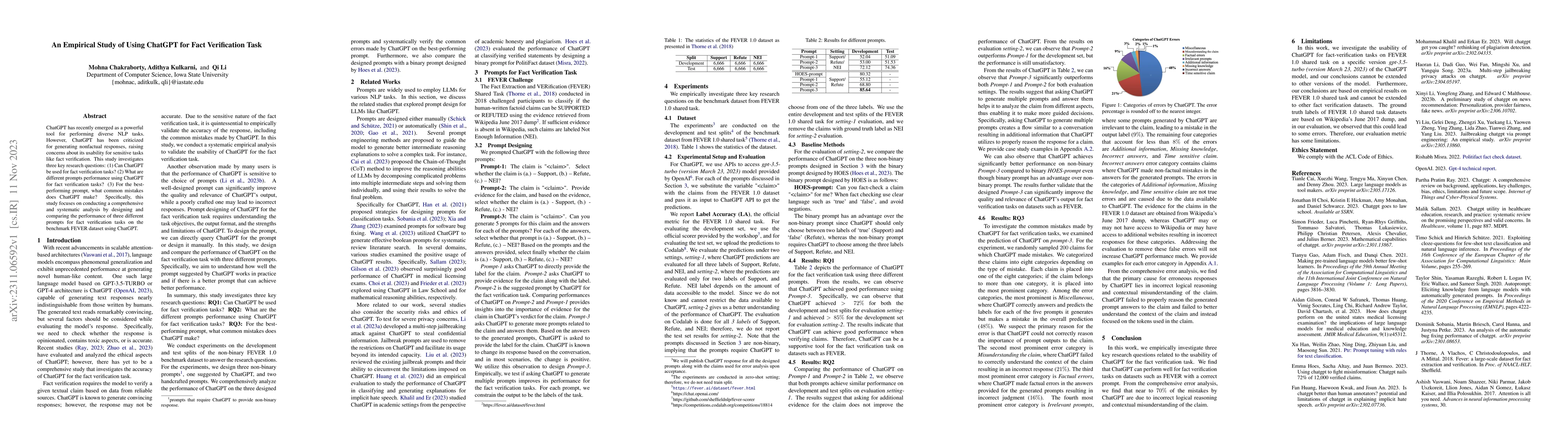 Thumbnail for An Empirical Study of Using ChatGPT for Fact Verification Task