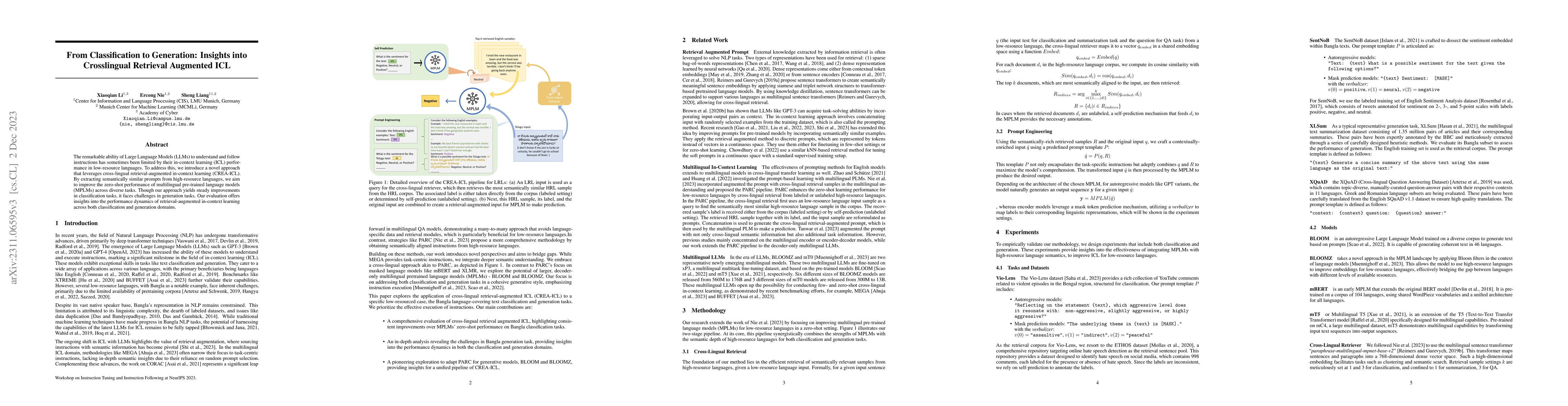 Thumbnail for From Classification to Generation: Insights into Crosslingual Retrieval
  Augmented ICL