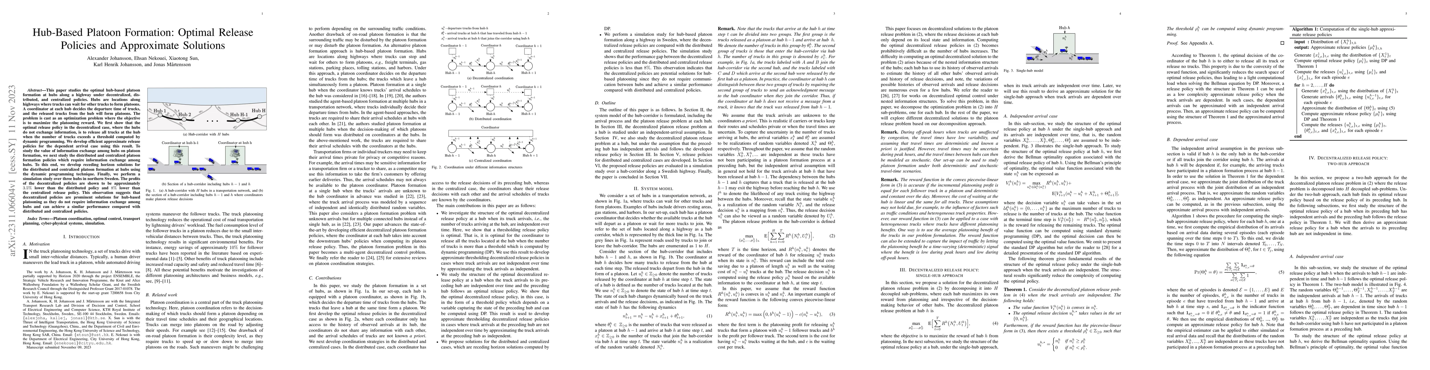 Thumbnail for Hub-Based Platoon Formation: Optimal Release Policies and Approximate
  Solutions