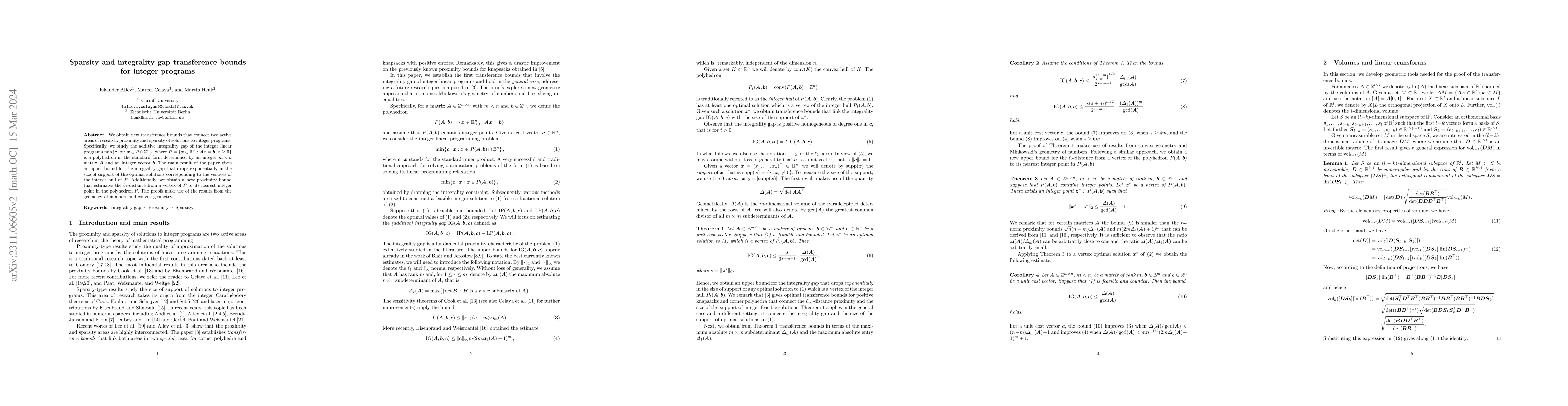 Thumbnail for Sparsity and integrality gap transference bounds for integer programs