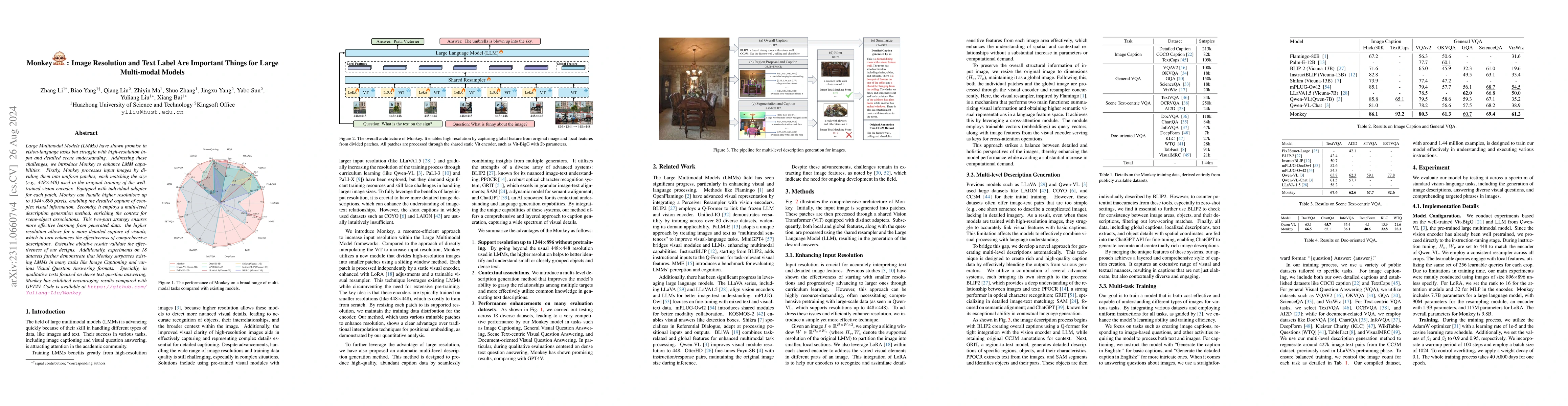 Thumbnail for Monkey: Image Resolution and Text Label Are Important Things for Large
  Multi-modal Models