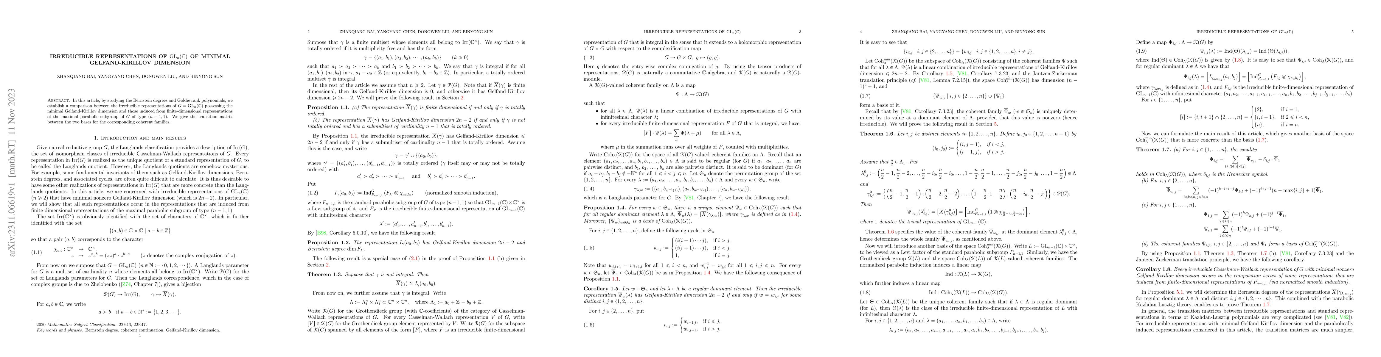 Thumbnail for Irreducible representations of $\textrm{GL}_n(\mathbb{C})$ of minimal
  Gelfand-Kirillov dimension