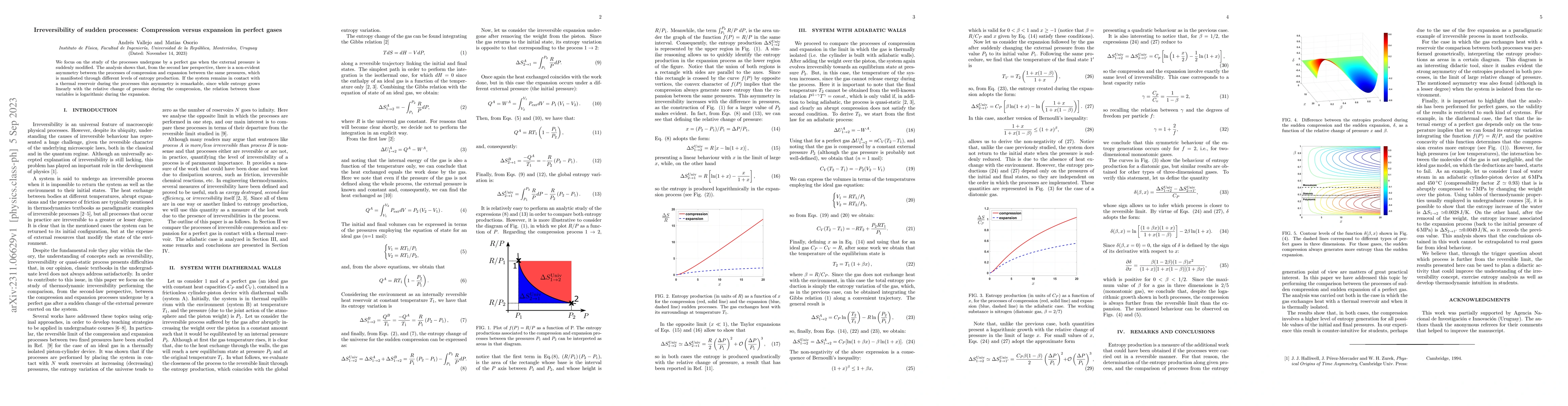 Thumbnail for Irreversibility of sudden processes: Compression versus expansion in
  perfect gases