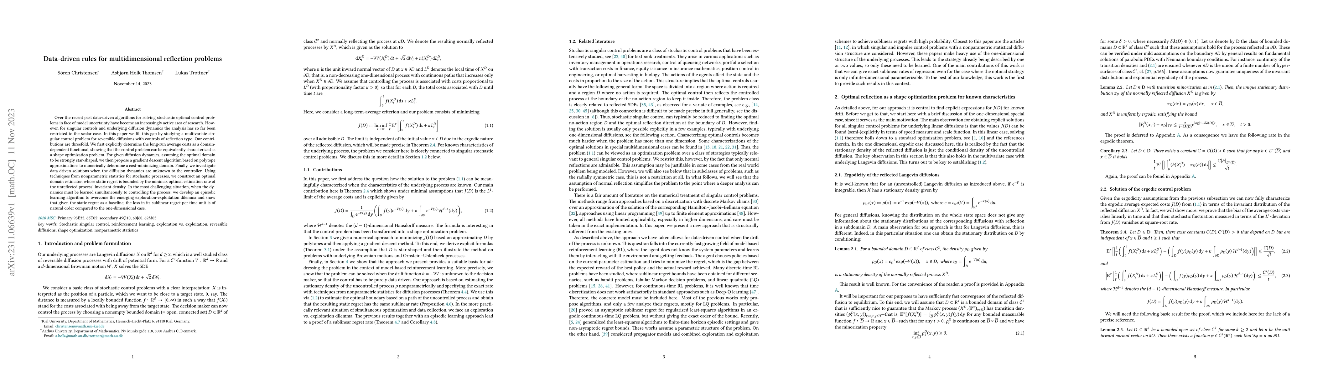 Thumbnail for Data-driven rules for multidimensional reflection problems