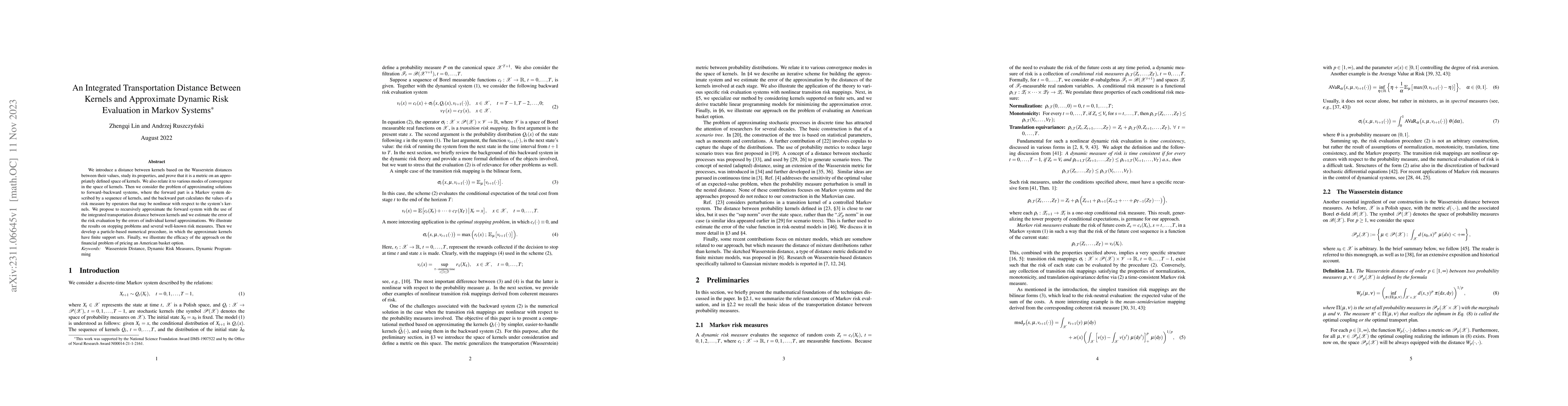 Thumbnail for An Integrated Transportation Distance Between Kernels and Approximate
  Dynamic Risk Evaluation in Markov Systems