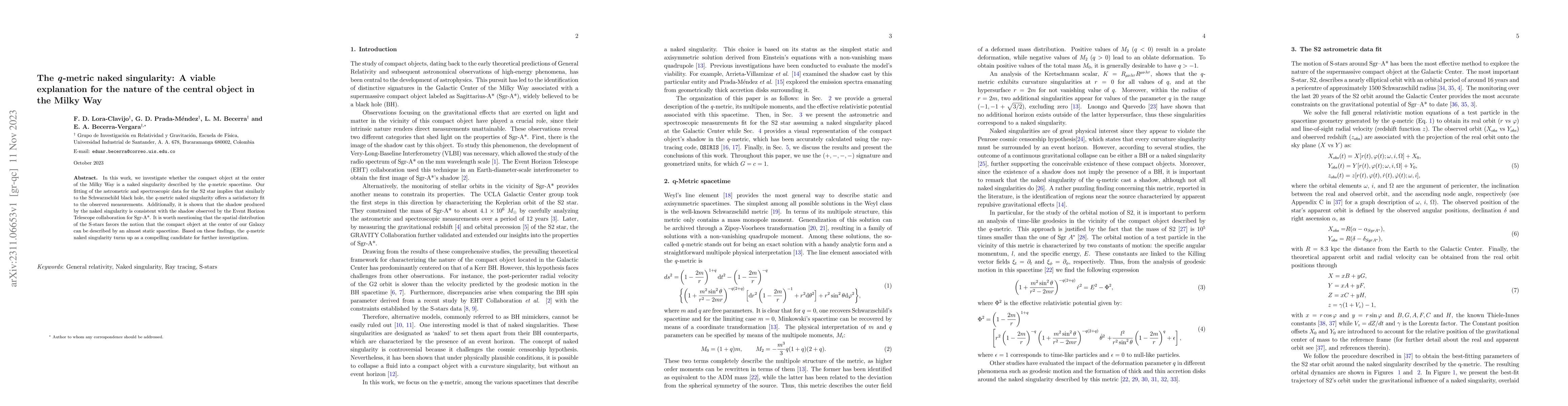 Thumbnail for The $\textit{q}$-metric naked singularity: A viable explanation for the
  nature of the central object in the Milky Way